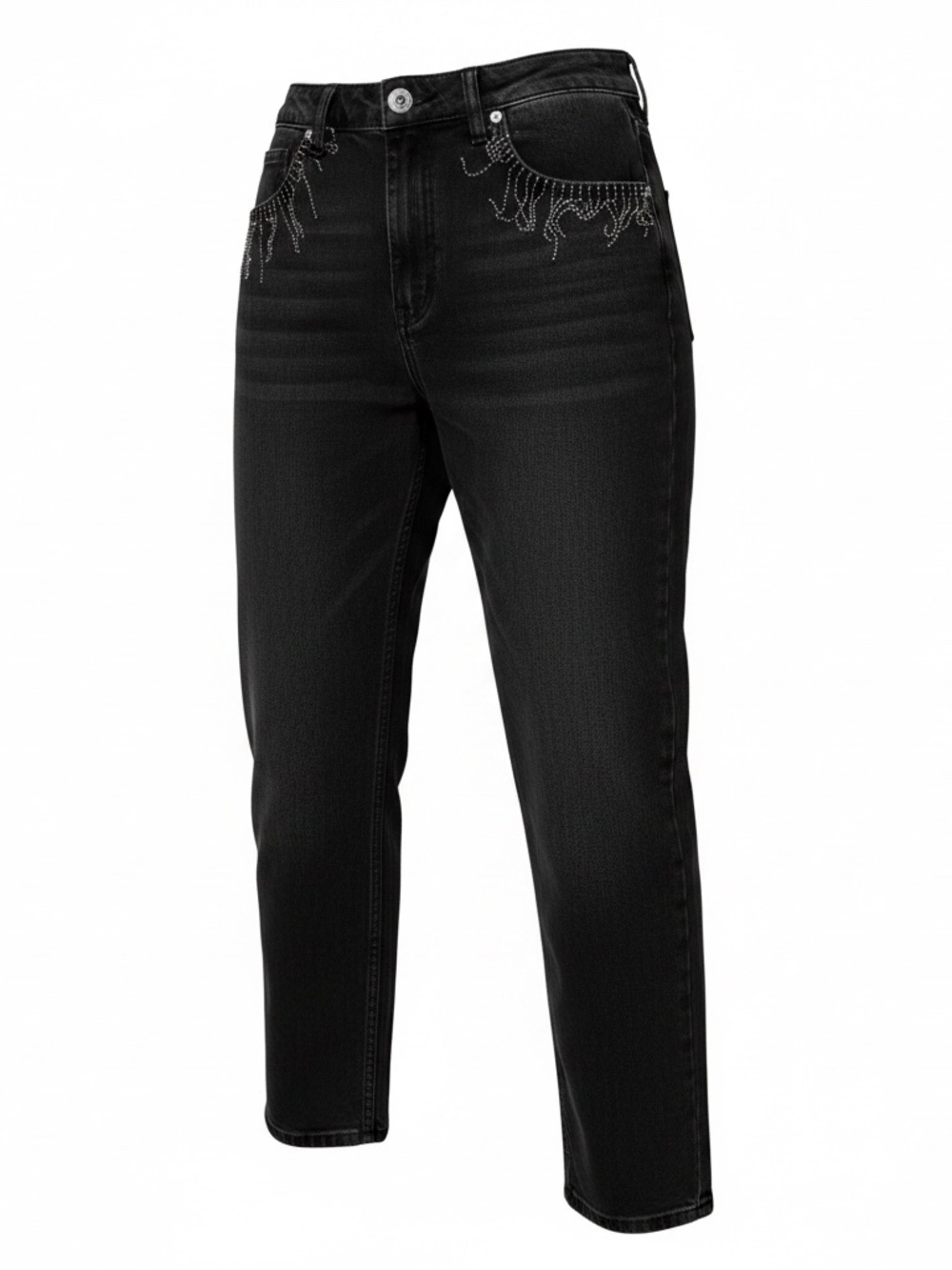 Francesca’s Harper heritage black jeans with dangle bling/fringe on pockets